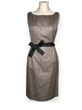 LK Bennett Bronze Metallic Midi Dress with Black Bow Size 6